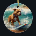 Décoration En Céramique American Staffordshire Beach Surf Peinture<br><div class="desc">Plongez dans le monde ludique de l'aventure canine avec cette peinture captivante. Un chien en ébullition se rend aux vagues, chevauchant habilement le surf sur une plage baisée par le soleil. L'oeuvre d'art vibrante capte magnifiquement l'essence de l'excitation au bord de la plage tandis que le chien court sans crainte...</div>