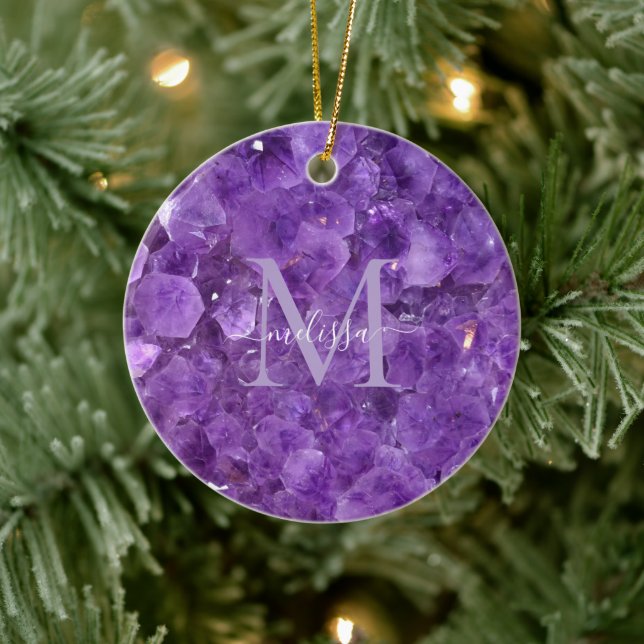 Décoration En Céramique Amethyst Birthstone Monogramme Nom personnalisé (Arbre)