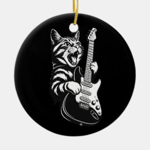 Décoration En Céramique Amour de musique cool Chat rock jouant de la gui