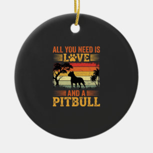 Décoration En Céramique Amour de Pitbull Coucher de Soleil Rétro Chien