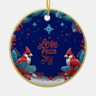 Décoration En Céramique Amour, Paix, Joie : Cardinal de Noël