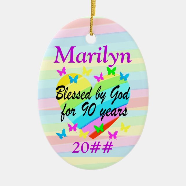 DÉCORATION EN CÉRAMIQUE AMOUR REMPLIE PERSONNALISÉ ET DATÉ 90E ORNAMENT (Devant)