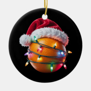 Décoration En Céramique Amoureux d'Orange Fruit Lumières de Noël Chapeau d