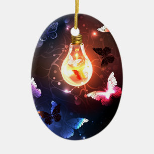 Décoration En Céramique Ampoule lumineuse avec papillons nocturnes