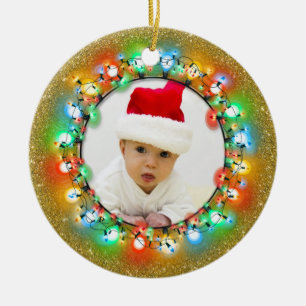Décoration En Céramique Ampoules de Noël d'or d'étincelle avec la photo