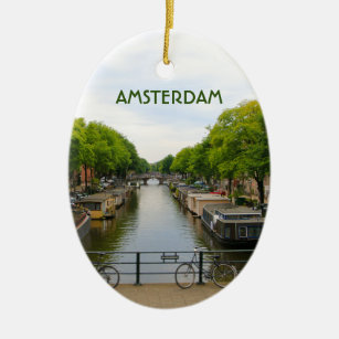 Décoration En Céramique Amsterdam : Canal, ponts, vélos, bateaux, Hollande