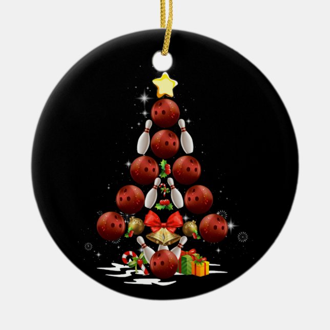 Décoration En Céramique Amusant bowling sapin de Noël Léger cadeau Noël (Devant)