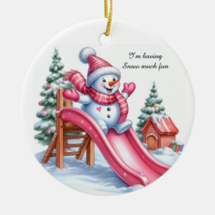Décoration En Céramique Amusement de terrain de jeu bonhomme de neige rose