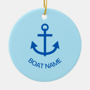 Décoration En Céramique Ancre Bleu Personnalisé Nom de bateau Bleu pâle