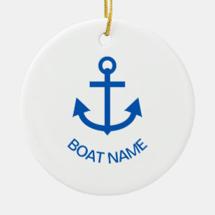 Décoration En Céramique Ancre Bleu Personnalisé Votre Nom De Bateau Blanc