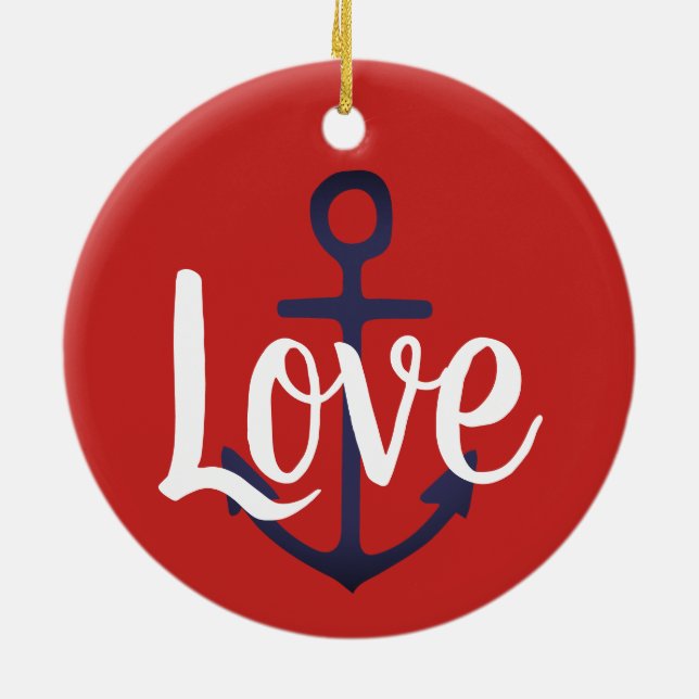 Décoration En Céramique Ancre nautique + script LOVE (Dos)