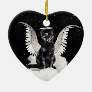 Décoration En Céramique Ange Chat Noir Pet Domestique Memorial