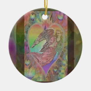 Décoration En Céramique Ange d'arc-en-ciel avec des coeurs