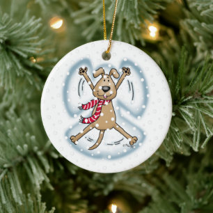 Décoration En Céramique Ange de neige Chien Amusant mignon Noël Vacances a