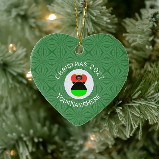 Décoration En Céramique Ange de Noël afro-américain Nom Année Coeur (Arbre)