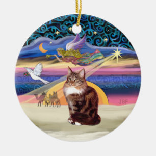 Décoration En Céramique Ange de Noël - chat Maine Coon