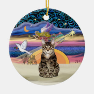 Décoration En Céramique Ange de Noël - Chat tigré tabby brun