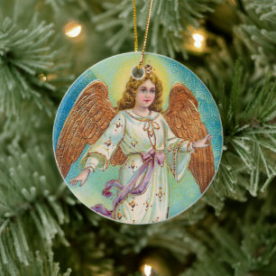 Décoration En Céramique Ange de Noël Vintage Faux Gold