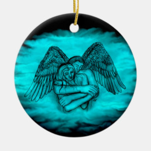 Décoration En Céramique Ange Eros amoureux, design noir et vert
