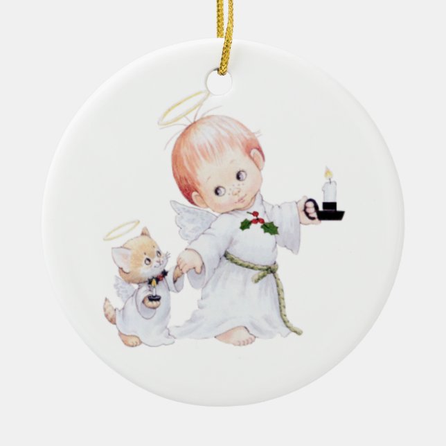 Décoration En Céramique Ange mignon et chat de bébé (Devant)