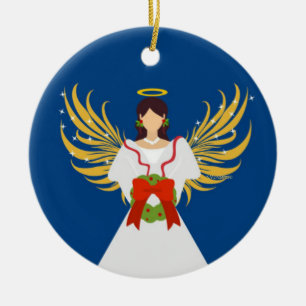 Décoration En Céramique Angel Bleu Rouge Vert Wreath Ailes Halo Stars Cade