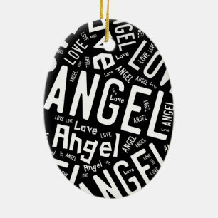 Décoration En Céramique Angel Love Dove, Blanc sur Noir
