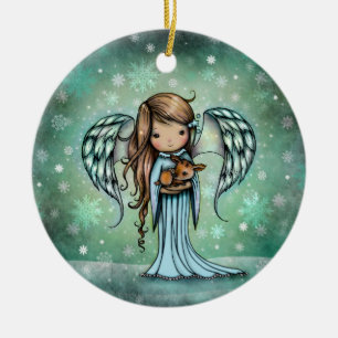 Décoration En Céramique Angel tenant Fawn Illustrated Art