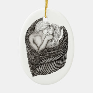 Décoration En Céramique Angels Kissing, noir et blanc Design