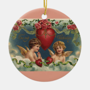 Décoration En Céramique Anges de la Saint-Valentin victorienne vintage au