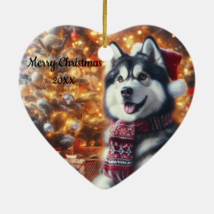 Décoration En Céramique Animal de compagnie de chien de Noël Husky