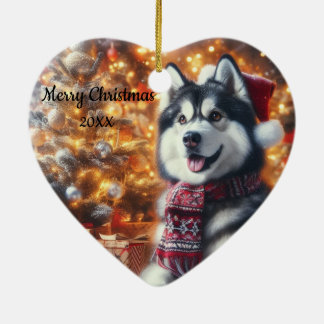 Décoration En Céramique Animal de compagnie de chien de Noël Husky