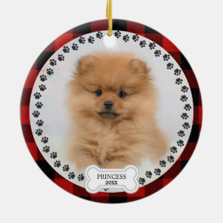 Décoration En Céramique Animal Deux Photo Noël Rouge Plaid Personnalisé