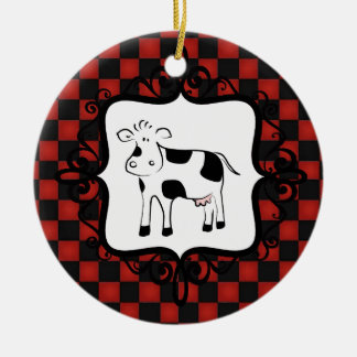 Décoration En Céramique Animal lunatique de vache mignonne à damier