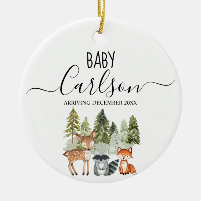 Décoration En Céramique Animal Woodland Baby Reveal Pregnancy Pine Tree (Devant)