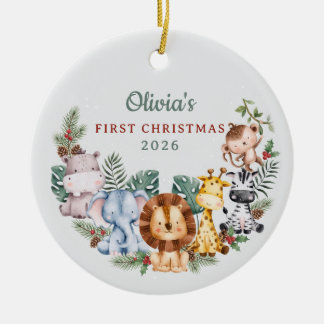 Décoration En Céramique Animaux de safari aquarelle bébé 1er Noël