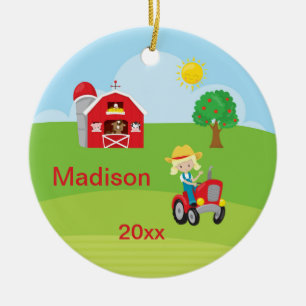 Décoration En Céramique Animaux heureux de tracteur de grange de fille de