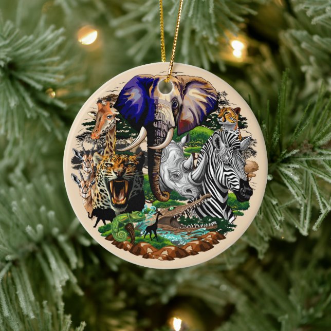 Décoration En Céramique Animaux sauvages de la Savane africaine (Arbre)