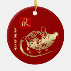 Décoration En Céramique Année chinoise du rat  Cadeau de l'année personnal