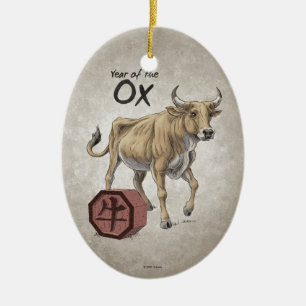 Décoration En Céramique Année de l'Ox Chinese Zodiac Art