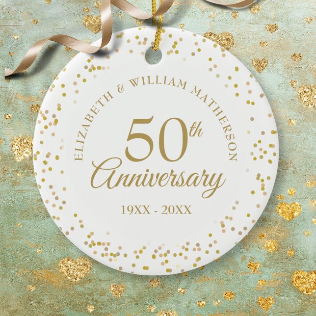 Décoration En Céramique Anniversaire de mariage de 50 ans Confetti poussiè (50th Wedding Anniversary Gold Dust Confetti Ceramic Ornament)
