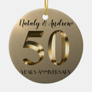 Décoration En Céramique Anniversaire du 50e Mariage d'or métallique