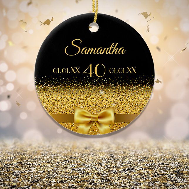 Décoration En Céramique Anniversaire noir or élégant monogramme (Créateur téléchargé)