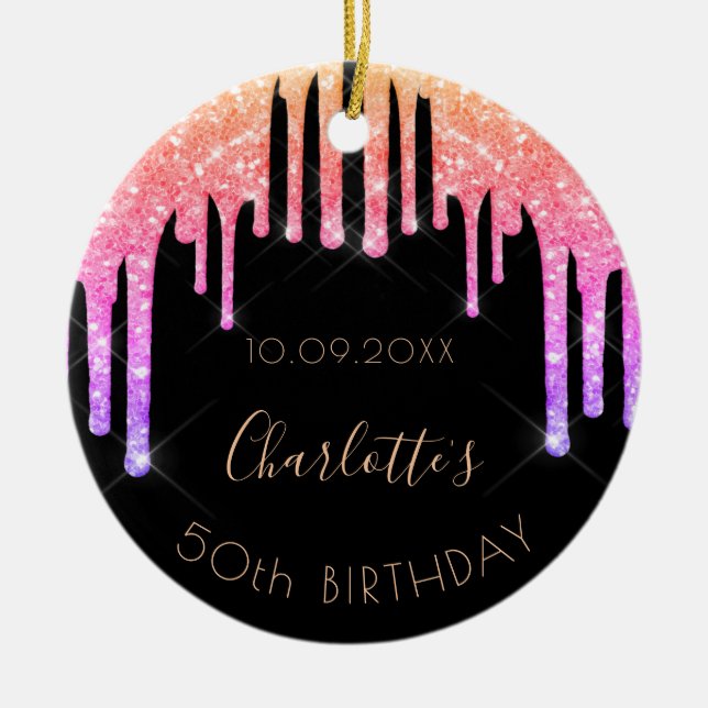 Décoration En Céramique Anniversaire noir rose parties scintillant monogra (Devant)