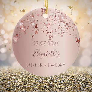 Décoration En Céramique Anniversaire rose étoile rose or d'amis