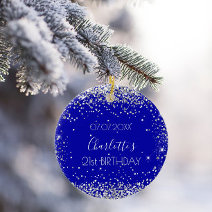 Décoration En Céramique Anniversaire royal bleu argent parties scintillant