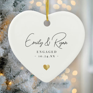 Décoration En Céramique Annonce de fiançailles couple Cadeau Cœur en Or