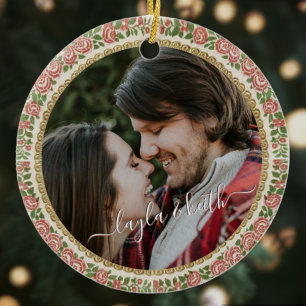 Décoration En Céramique Antique Victorian Floral Photo Texte Arbre de Noël