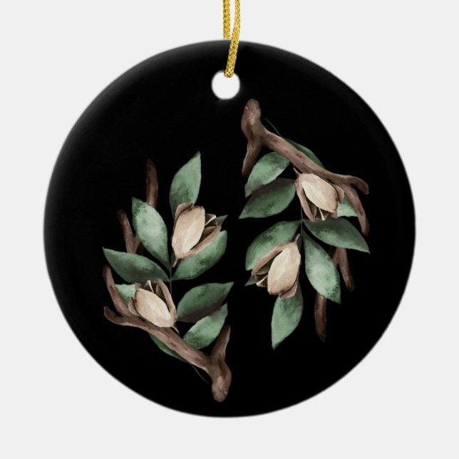 Décoration En Céramique Antler avec branche verte (Devant)