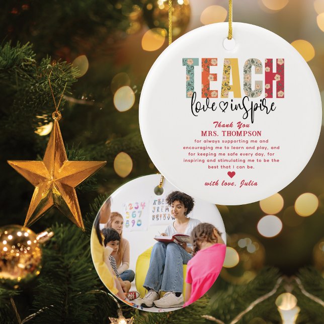 Décoration En Céramique Apprentissage Amour Inspirer Appréciation de l'ens (Teach Love Inspire Custom Christmas Tree Photo Ornament Teacher Appreciation Gift Thank You Gift)