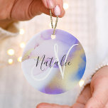 Décoration En Céramique Aquarelle Abstraite violet luxueuse<br><div class="desc">Personnalisez facilement ce style glamour abstrait couleur lilas peinture et faux or spray arrière - plan avec vos détails personnalisés.</div>